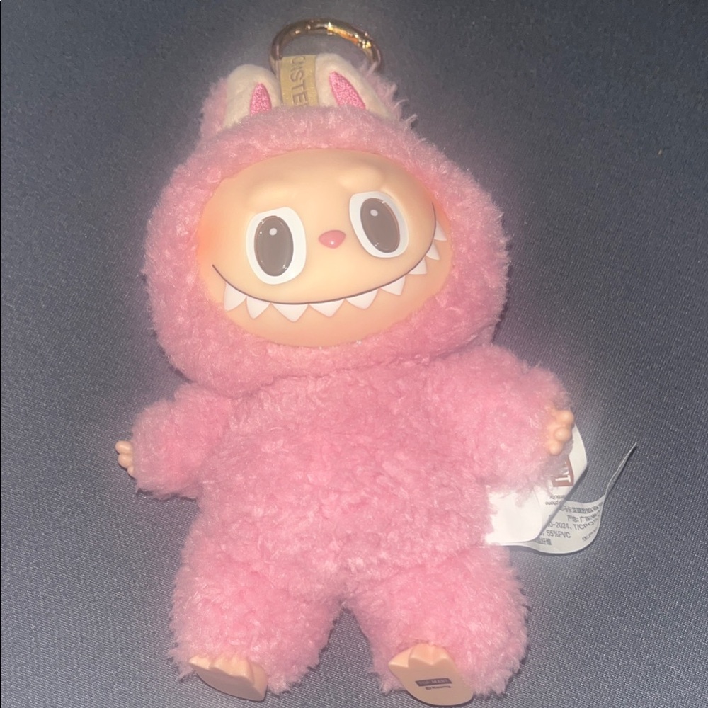 Pink Authentic Labubu Monster Keychain Toy - Cute Fuzzy Character